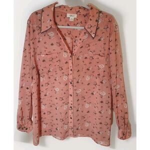Style & Co. Peach Floral Blouse XL Vintage Inspired cottage Romantic Western